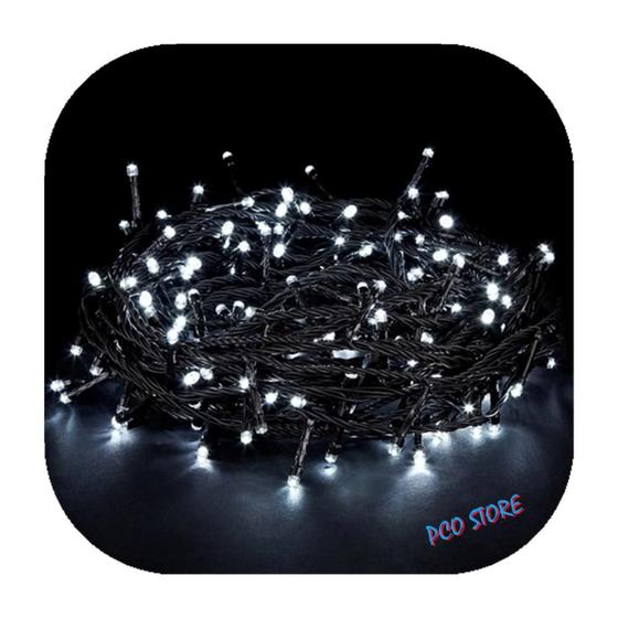 Imagem de Cordão Pisca 100 Led Prova Dágua Fixo Branco Frio Fio Verde 10m Decor Natal 220v