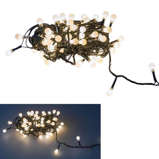 Imagem de Cordão Pisca Pisca Natal 220V 40 Bolinhas Leds Branco Quente