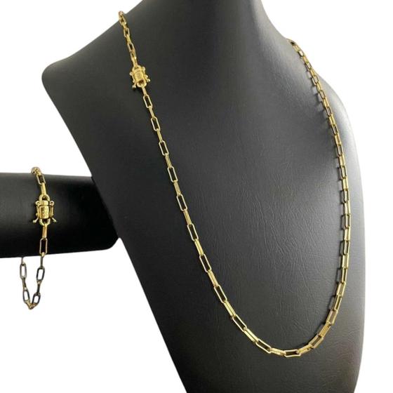 Cordão Tijolinho 4mm + Pulseira - Banhado a Ouro 18k - ToJoia18k Imagem de Cordão Tijolinho 4mm + Pulseira - Banhado a Ouro 18k