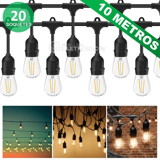 Imagem de Cordão Varal Luzes Porta-lâmpadas 10 Metros 20 Soquetes Ideal Para Varanda 61178