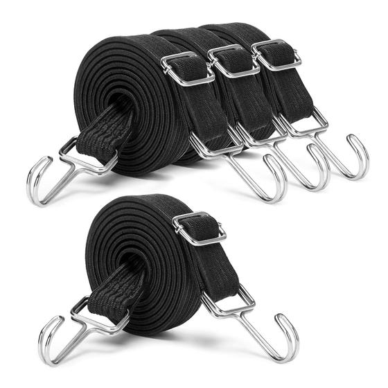 Imagem de Cordas elásticas MOLADRI pretas ajustáveis com ganchos, 80 polegadas, pacote com 4