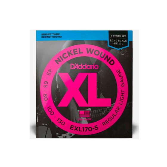 Imagem de Cordas Para Baixo D Addario Xl Nickel Wound Exl170-5 5 Cordas Escala Longa .045-.130