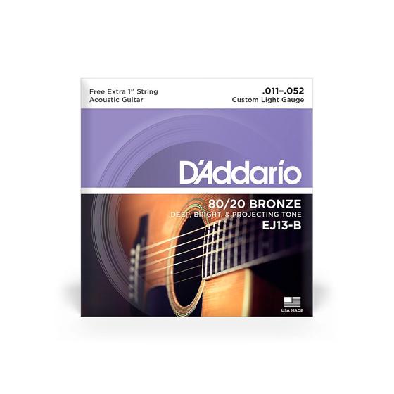 Imagem de Cordas Para Violão Aço D Addario Bronze 80/20 Ej13-b+pl011 011" 052" Corda Extra Pl010