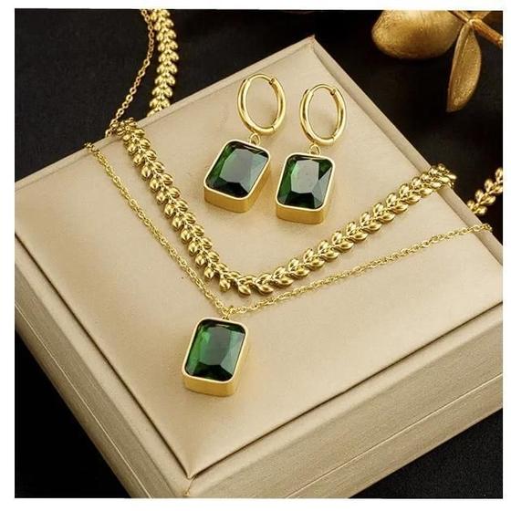 Imagem de Cordões + Brincos Feminino Banhado a Ouro 18k Kit 2 Peças