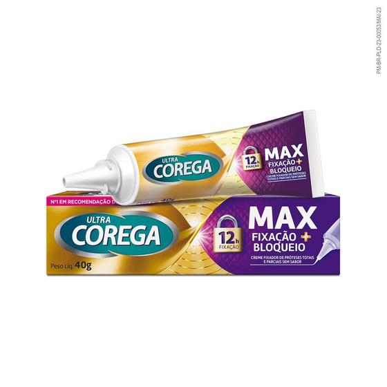 Imagem de Corega Ultra Creme Fixador de Dentadura Max Fixação e Bloqueio 40g