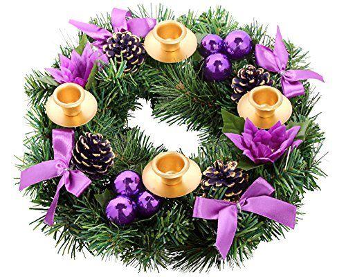 Imagem de Coroa de Advento de Natal da Fita Roxa - para o Advent Calendar Season Candle Holder Centerpiece Décor  Advent Candle Holder e X-mas Candles Decorações