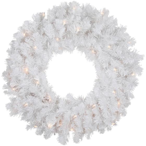 Imagem de Coroa de Natal Northlight Snow White com luzes transparentes 24 cm