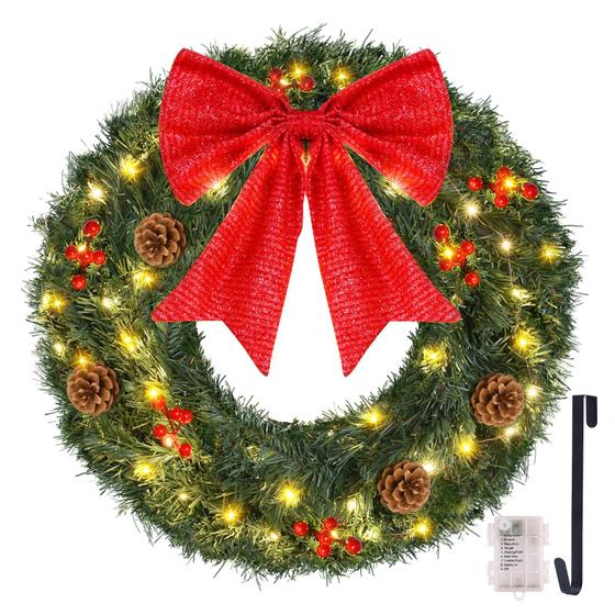 Imagem de Coroa de Natal Vuskly 24 Polegadas com 60 LEDs e 140 Pontas de PVC