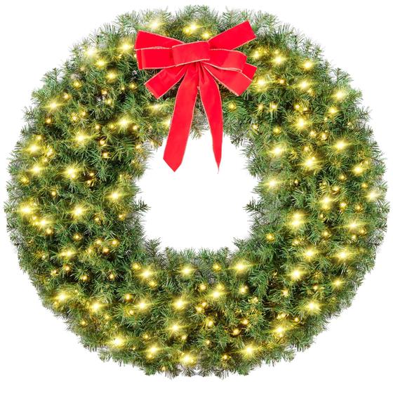 Imagem de Coroa de Natal Yaheetech 120cm com 200 Luzes LED e Laço