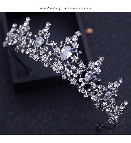 Imagem de Coroa Tiara Arranjo Cabelo Noiva  Zirconia Strass Prata Luxo