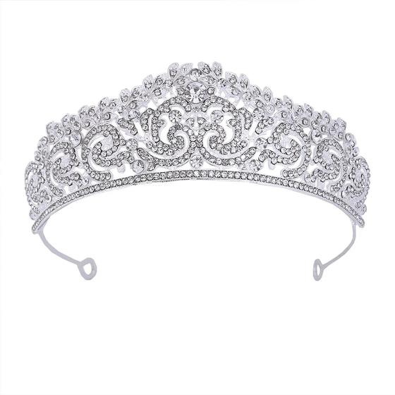 Imagem de Coroa Tiara Coque Prata Debutante Noiva Strass Casamento Noiva Daminha