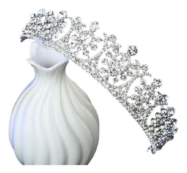 Imagem de Coroa Tiara Porta Coque Prata Noiva Strass Debutante