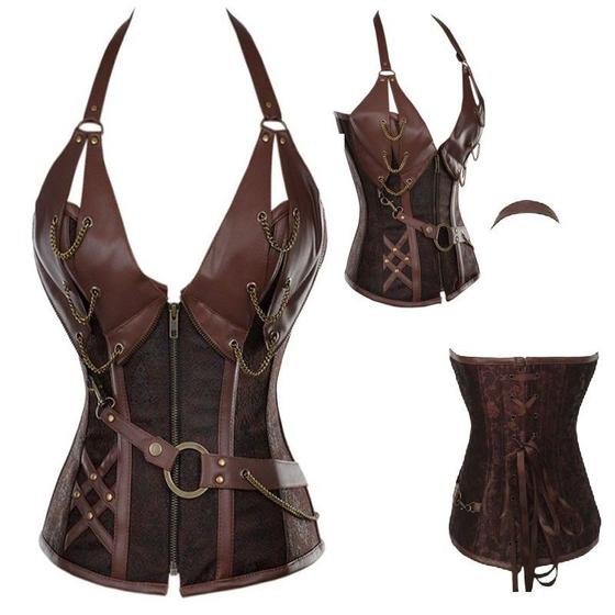 Imagem de Corpete Corset Corselet Redutor Medieval Country Polyester Couro Cores