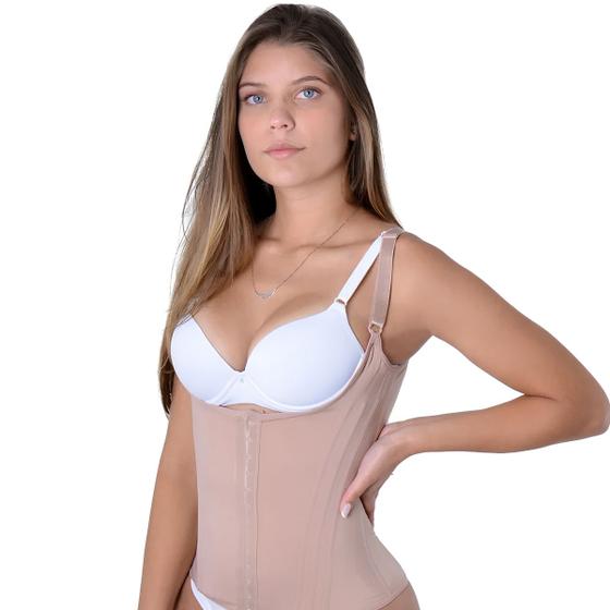 Imagem de Corpete Modelador E Redutor Com Doze Barbatanas Fecho Frontal Alças Ajustáveis Reduz E Modela