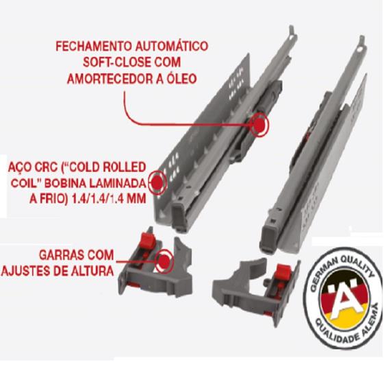 Imagem de Corrediça Invisivel DT130 450mm Hafele Extração Total Slow 30 kg 433.07.545