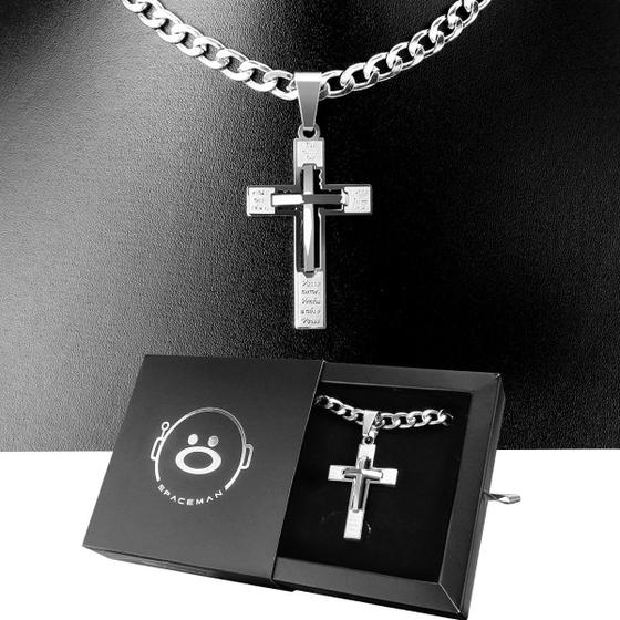 Imagem de Corrente aço inox prata + pingente crucifixo grande qualidade premium casual presente social