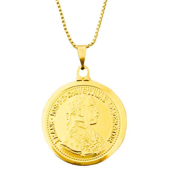 Imagem de Corrente Colar 60 cm Masculino Pingente Medalha Imperador Banhado a Ouro 18k