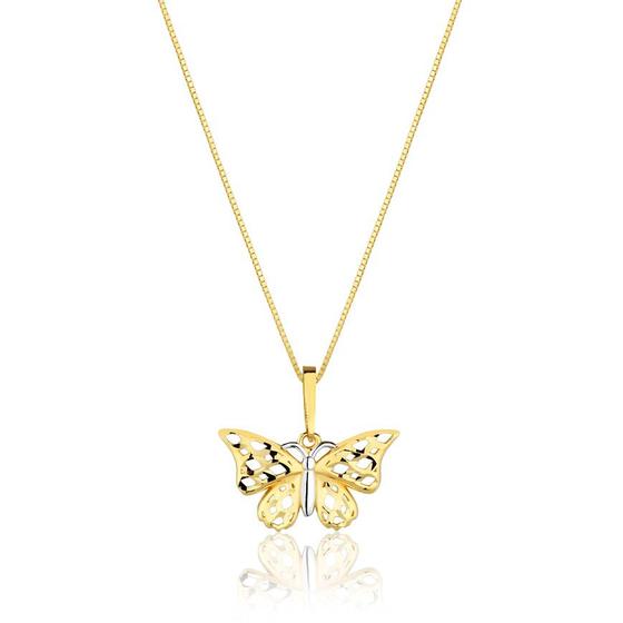 Imagem de Corrente Colar Cordão Com Pingente Borboleta Ouro 18k