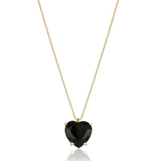 Imagem de Corrente Colar Cordão Feminino Com Pingente Coração Ônix Em Ouro 18k