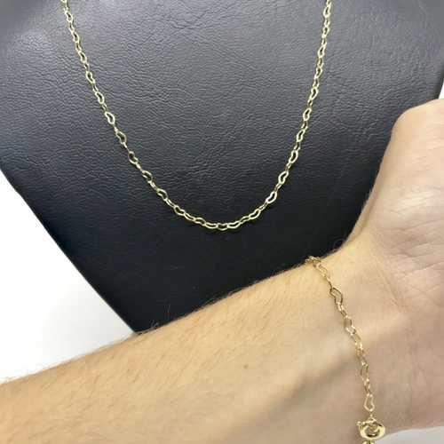 Imagem de Corrente Colar Gargantilha 45cm + Pulseira 18cm Coração Folheado A Ouro 18k