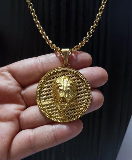 Imagem de Corrente com Pingente em Aço Inox Medalha Leão Signo