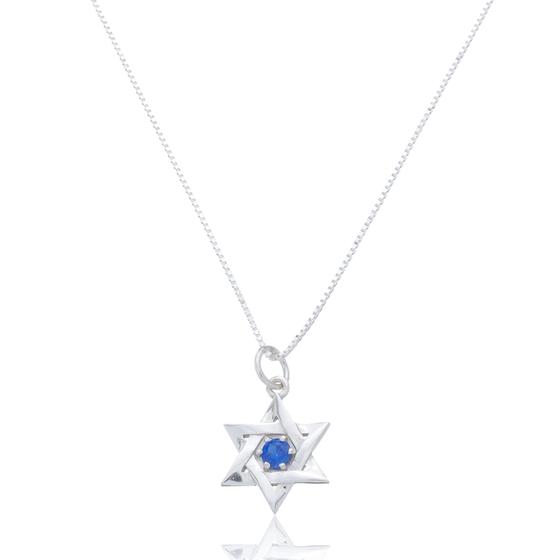 Imagem de Corrente Com Pingente Estrela De Davi Com Zircônia Azul Prata 925 kl