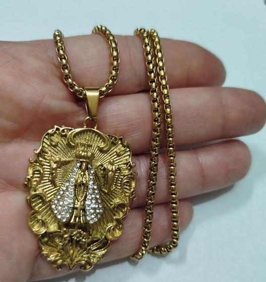 Imagem de Corrente com Pingente Nossa Senhora Aparecida com zircônias