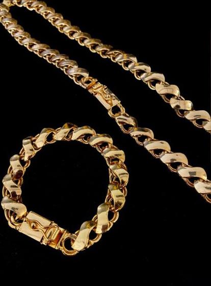 Imagem de Corrente com pulseira friso s 12mm banhados a ouro 18k