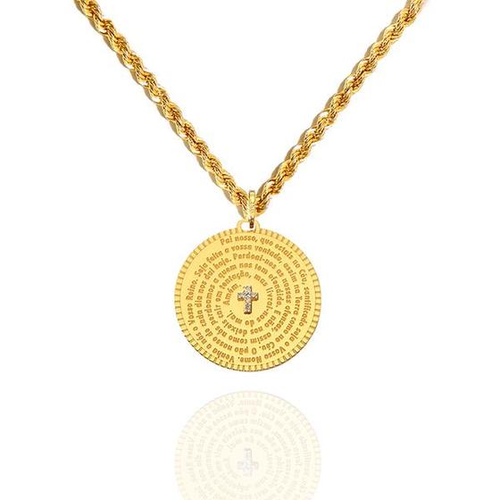 Imagem de Corrente Cordão Baiano + Mandala Pai Nosso Ouro 18k