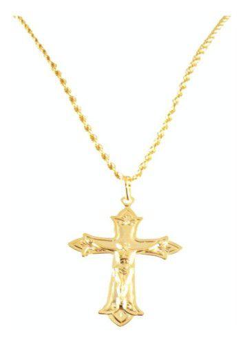 Imagem de Corrente Cordão Baiano masculino 60cm Com Crucifixo Tudo Folheado Ouro