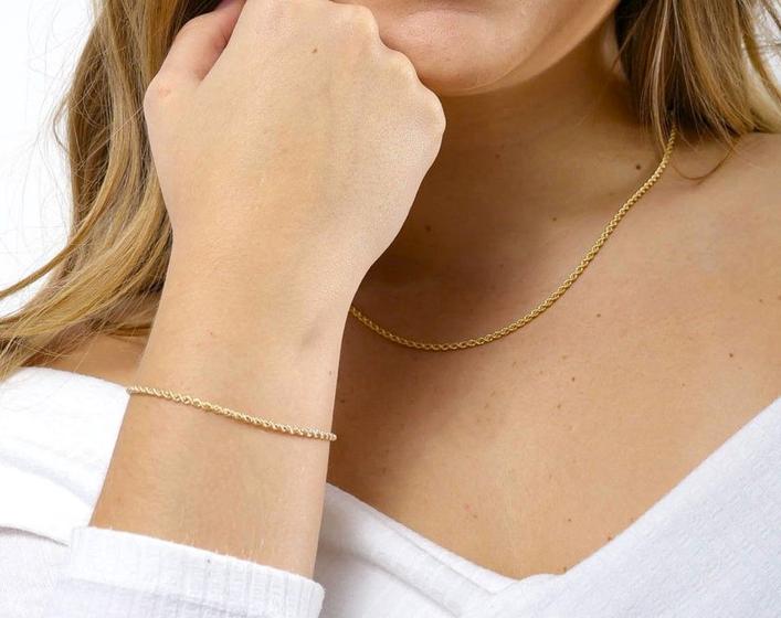 Corrente Cordão Baiano Torcido 50cm E Pulseira Ouro 18k 750 Menor preço em Corrente Cordão Baiano Torcido 50cm E Pulseira Ouro 18k 750