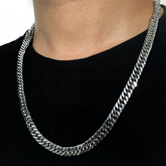 Imagem de Corrente Cordão Colar Masculino Elo Duplo 8mm 60cm Aço Inox