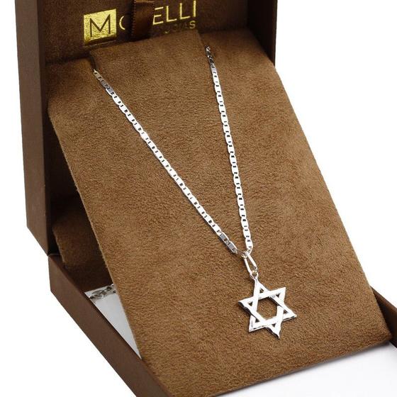 Corrente Cordão De Prata 925 Maciça Piastrine 70cm Com Pingente Estrela