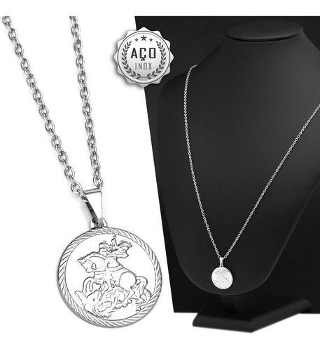 Corrente Cordão E Pingente Aço Inox J-1025 Colar São Jorge Menor preço em Corrente Cordão E Pingente Aço Inox J-1025 Colar São Jorge