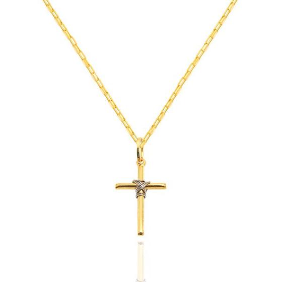Imagem de Corrente Cordão Maciça Com Cruz Crucifixo Palito 2 Cores Ouro 18k