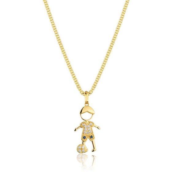 Imagem de Corrente Cordão Maciço Com Pingente Menino Filho Zircônias em Ouro 18k