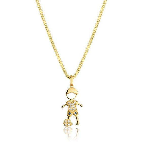 Imagem de Corrente Cordão Maciço Com Pingente Menino Filho Zircônias em Ouro 18k