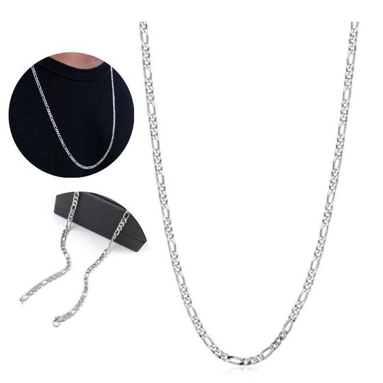 Imagem de Corrente Cordão Masculino 70cm Longo Fígaro 3x1 4mm Prata Dourado Aço Cirúrgico