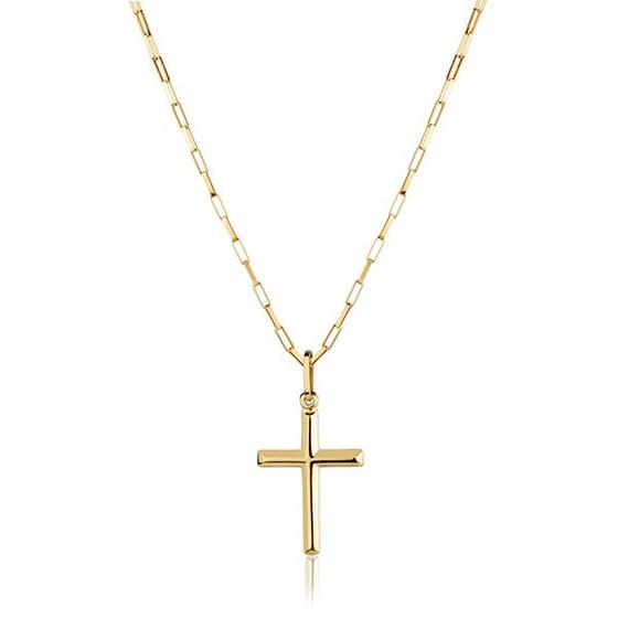 Imagem de Corrente Cordão Masculino Maciço Com Pingente Cruz Ouro 18k