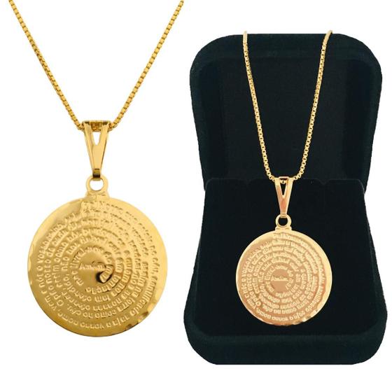 Imagem de Corrente Cordão Veneziana 60 cm Masculina Pingente Mandala Oração Pai Nosso Banhado a Ouro 18k