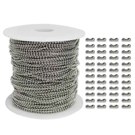 Imagem de Corrente De Bolinha 2mm Com 10 Metros Prata + 300 Fecho De Canoa Prata