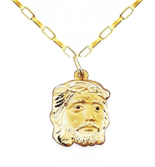 Imagem de Corrente Elo Longo 70cm Com Pingente Face de Cristo Masculino 6.0 grama em Ouro 18k