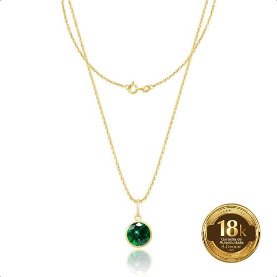 Imagem de Corrente Feminina 45cm Ouro 18k + Pingente VERDE