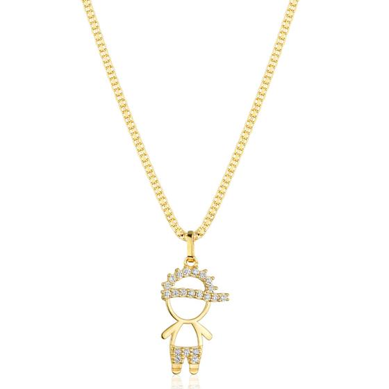 Imagem de Corrente Feminina Maciça Com Pingente Menino Filho Zircônias Ouro 18k