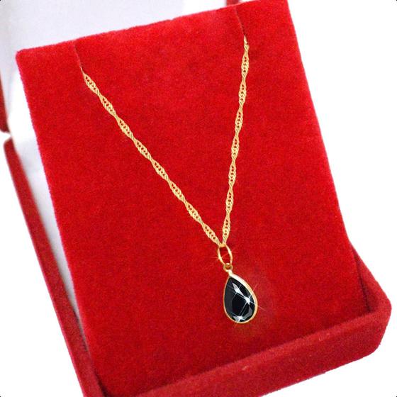Imagem de Corrente Feminino Singapura Ouro 18k 45cm + Pingente Gota Negra