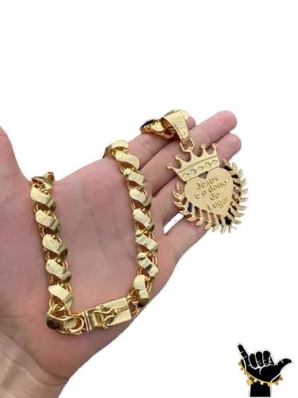 Imagem de Corrente Friso S 12Mm + Pingente Coroa - Banhado A Ouro 18K