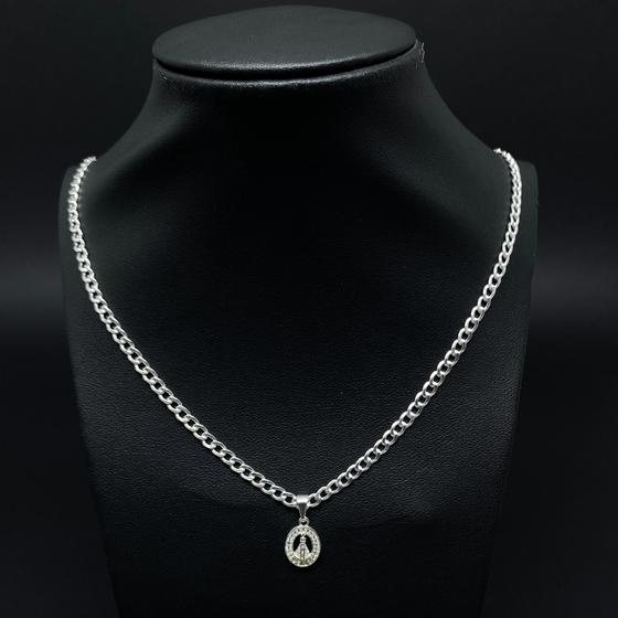 Imagem de Corrente Grumet 2mm 70cm E Pingente Nossa Senhora Prata 925 Legitima Conjunto Masculino