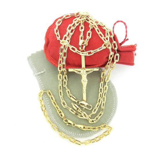 Corrente Masculina 60cm 4mm Cruz Pulseira Banhado Ouro CR624 Menor preço em Corrente Masculina 60cm 4mm Cruz Pulseira Banhado Ouro CR624