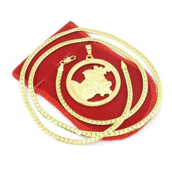 Corrente Masculina 70cm 4mm São Jorge Folheado Ouro Cr608 Menor preço em Corrente Masculina 70cm 4mm São Jorge Folheado Ouro Cr608