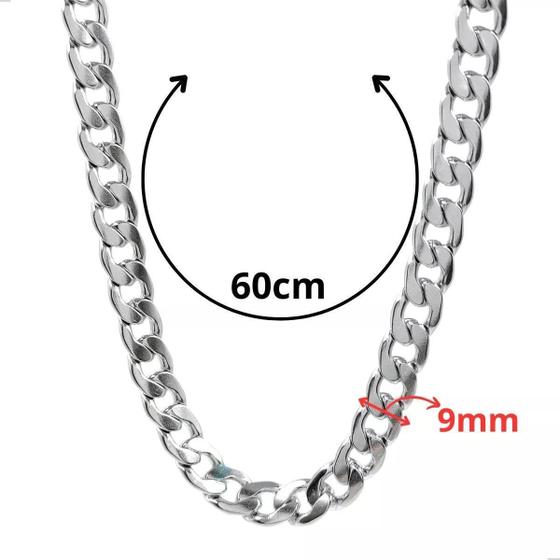 Imagem de Corrente Masculina Aço Inox 9mm 60cm Prateada